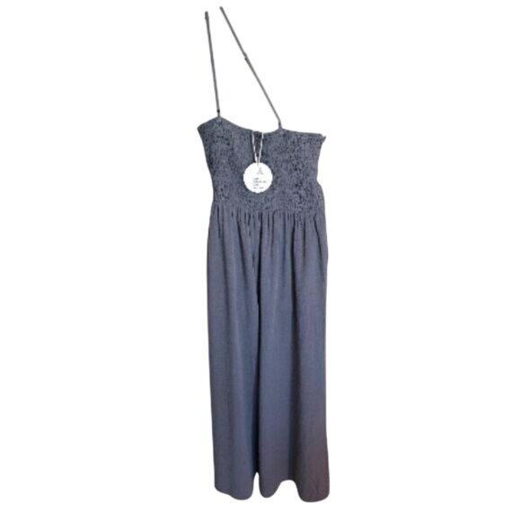 Anrabess Women’s One-Shoulder Jumpsuit L Charcoal Gray Wide-Leg Spaghetti Strap - Picture 3 of 7